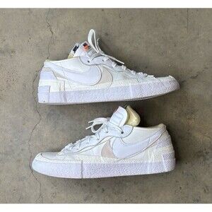 Nike Sacai Low Blazer White Patent Leather Tennis Shoes DM6443-100 Men's Size 10